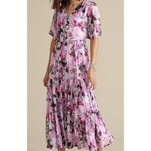 NEW Soft Surroundings XSP Santhia Tiered Maxi Dress Floral Metallic Shimmer